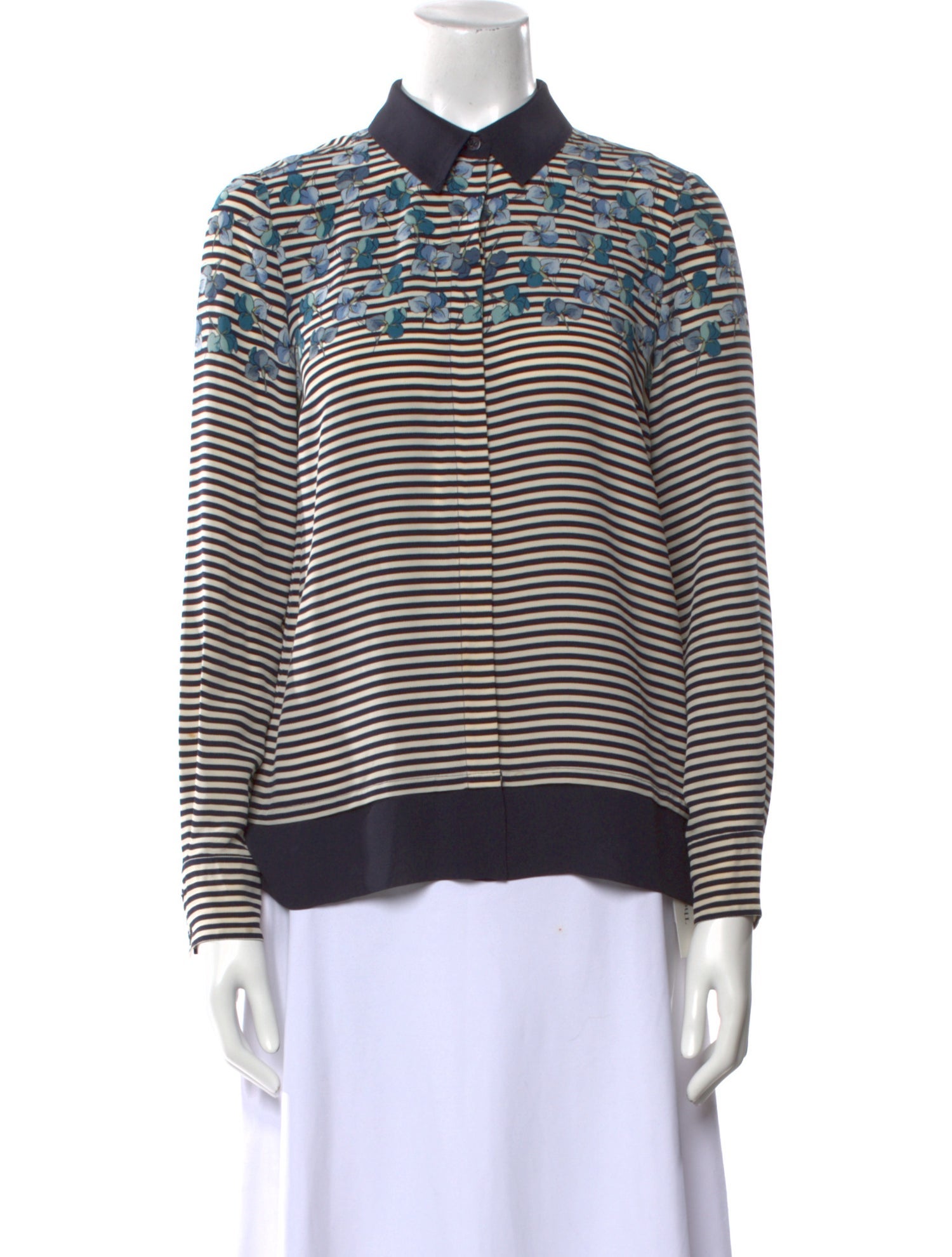 Tory Burch Silk Striped Button-Up Top