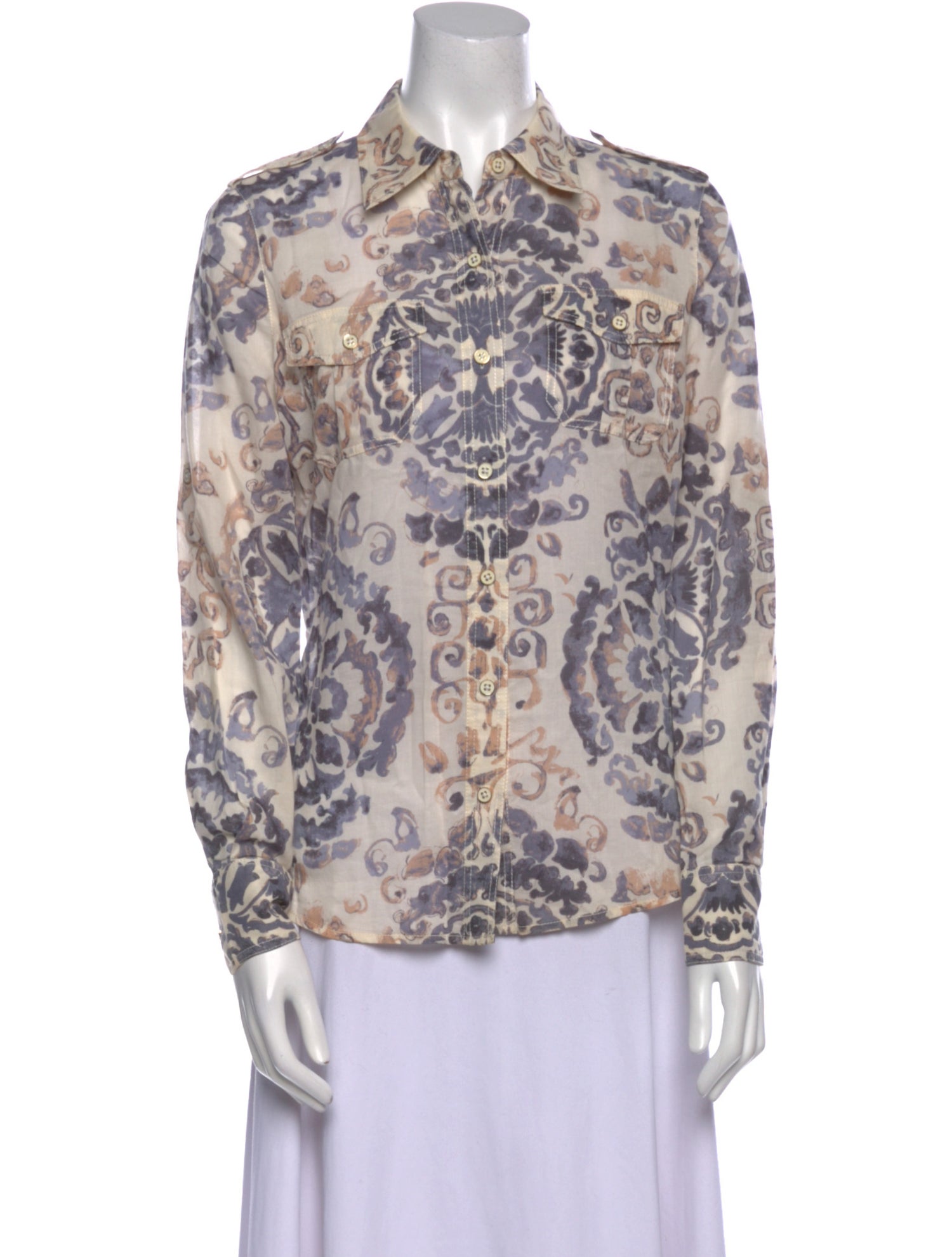 Tory Burch Printed Long Sleeve Button-Up Top