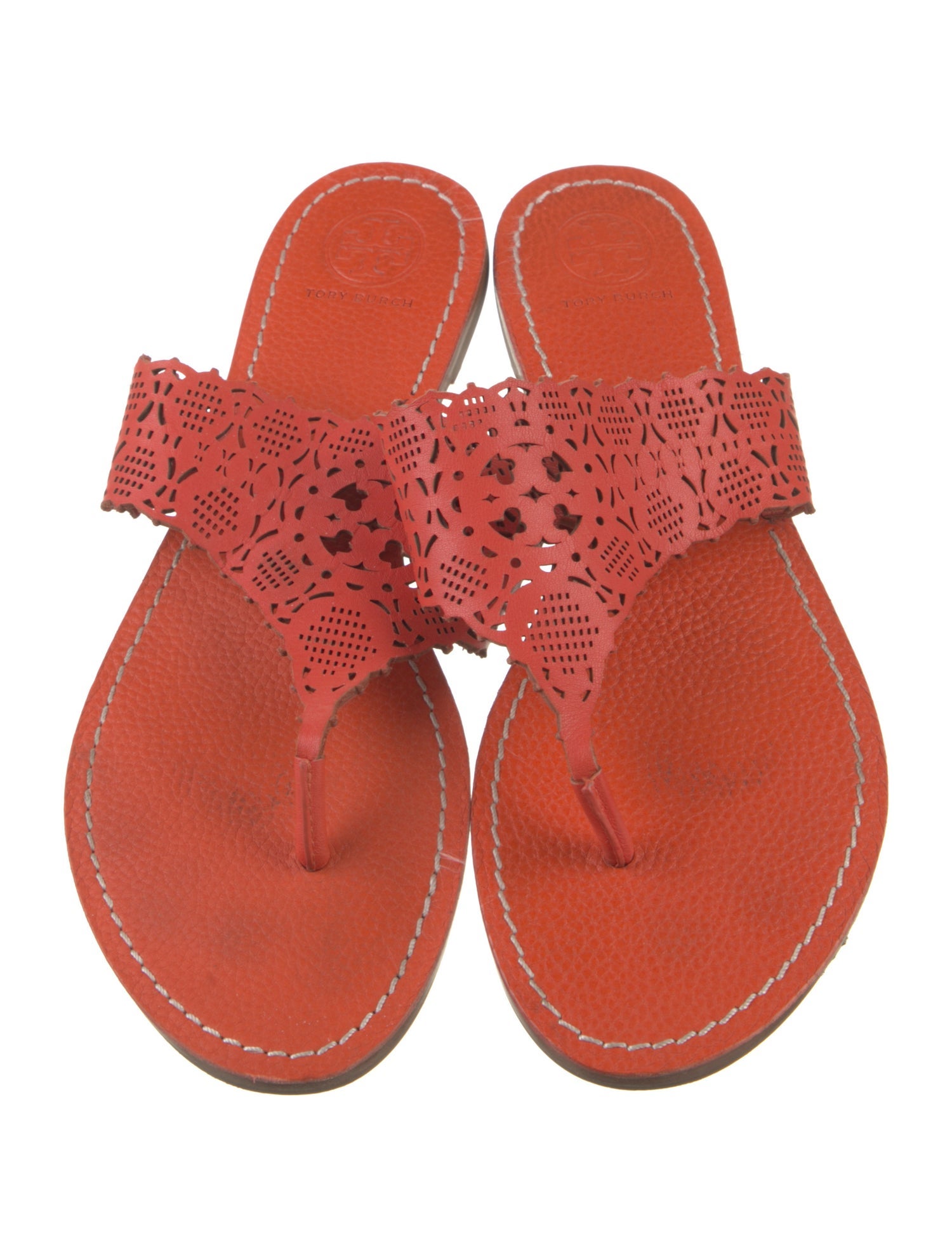 Tory Burch Leather Cutout Accent Flip Flops