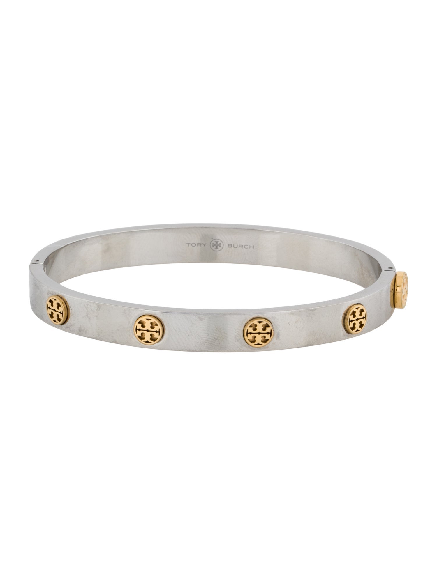 Tory Burch Two-Tone Miller Stud Hinge Bangle Bracelet