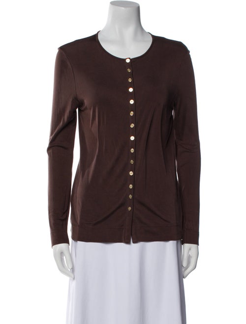 Tory Burch Silk Crew Neck Button-Up Top