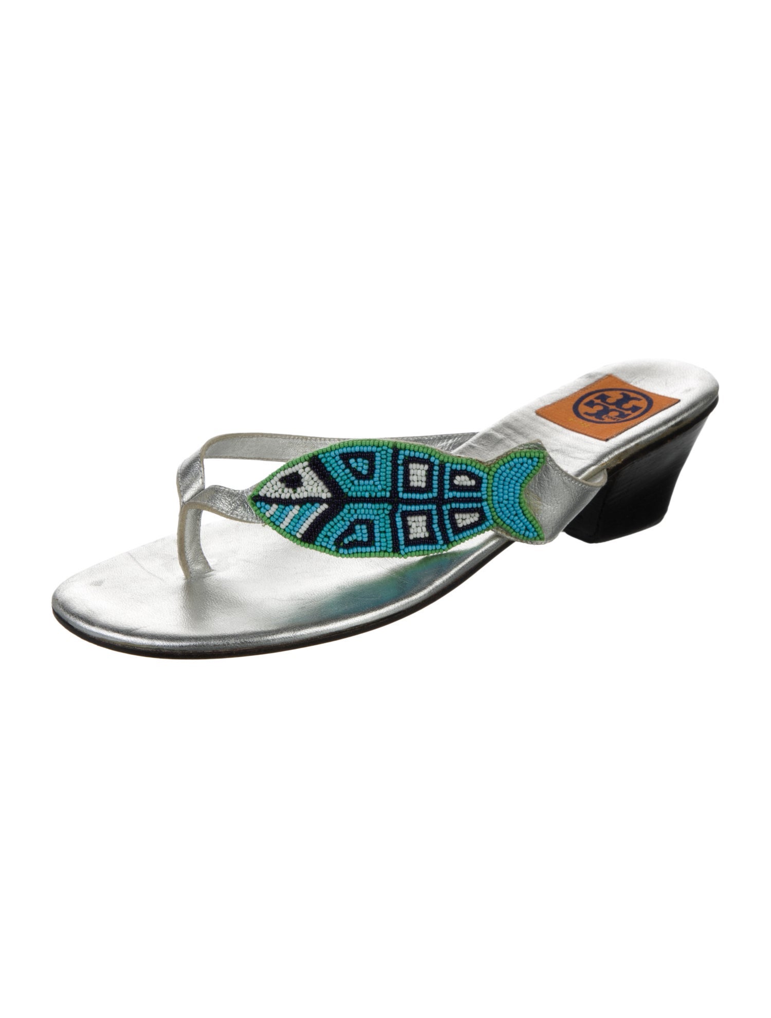 Tory Burch Leather Printed T-Strap Sandals