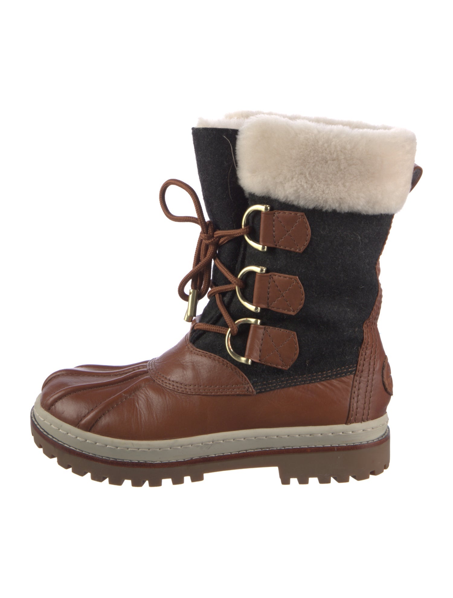 Tory Burch Leather Colorblock Pattern Lace-Up Boots