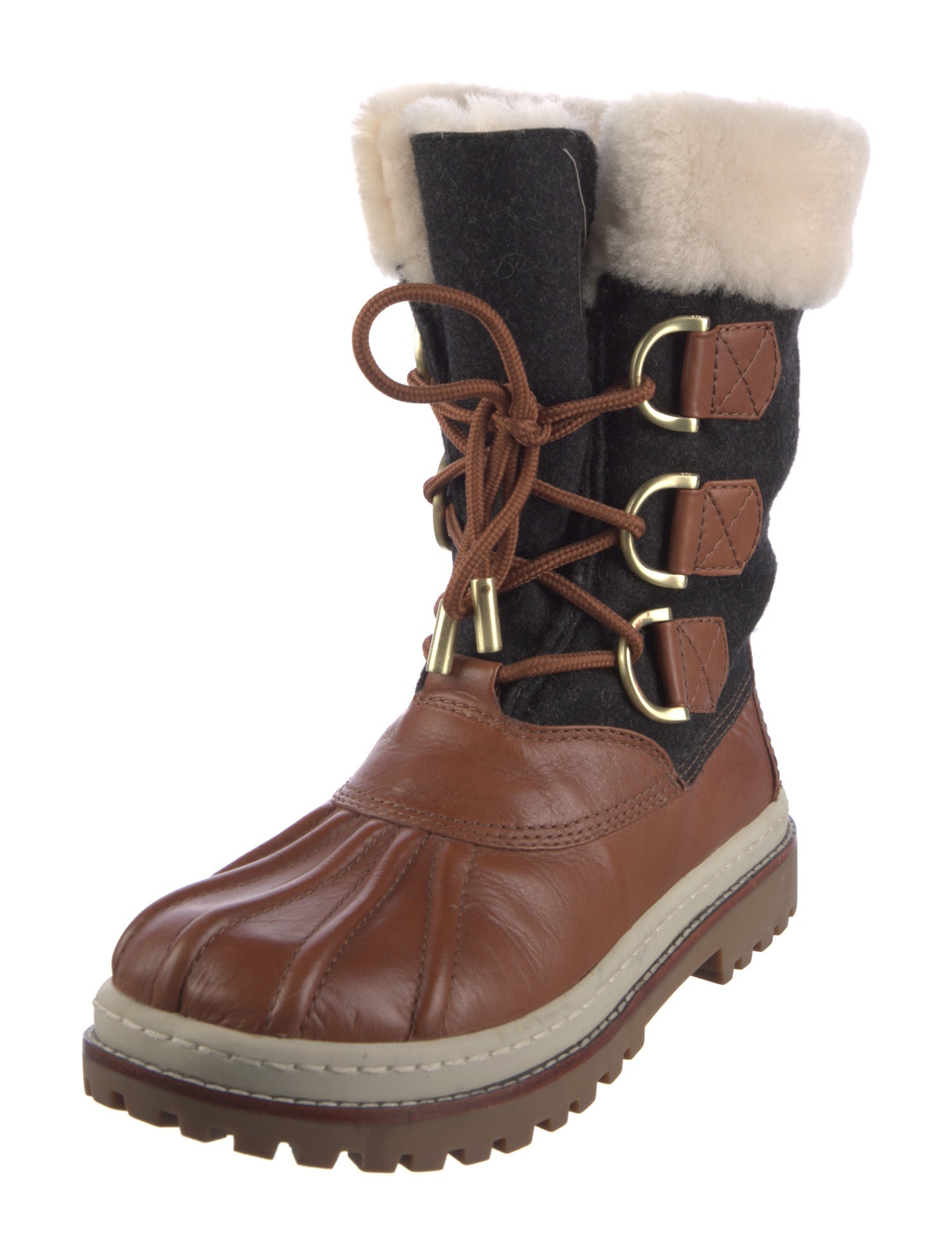 Tory Burch Leather Colorblock Pattern Lace-Up Boots