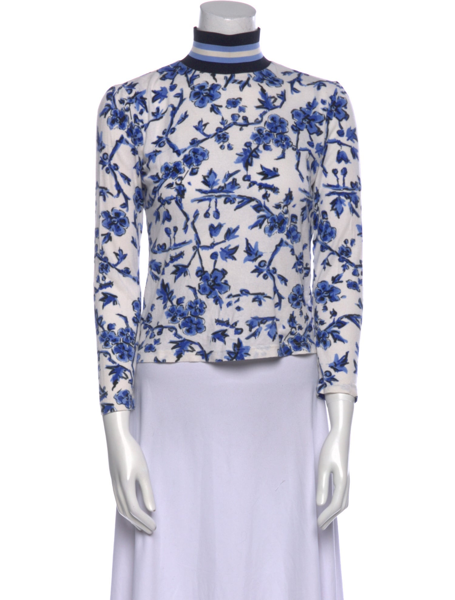 Tory Burch Floral Print Mock Neck Crop Top