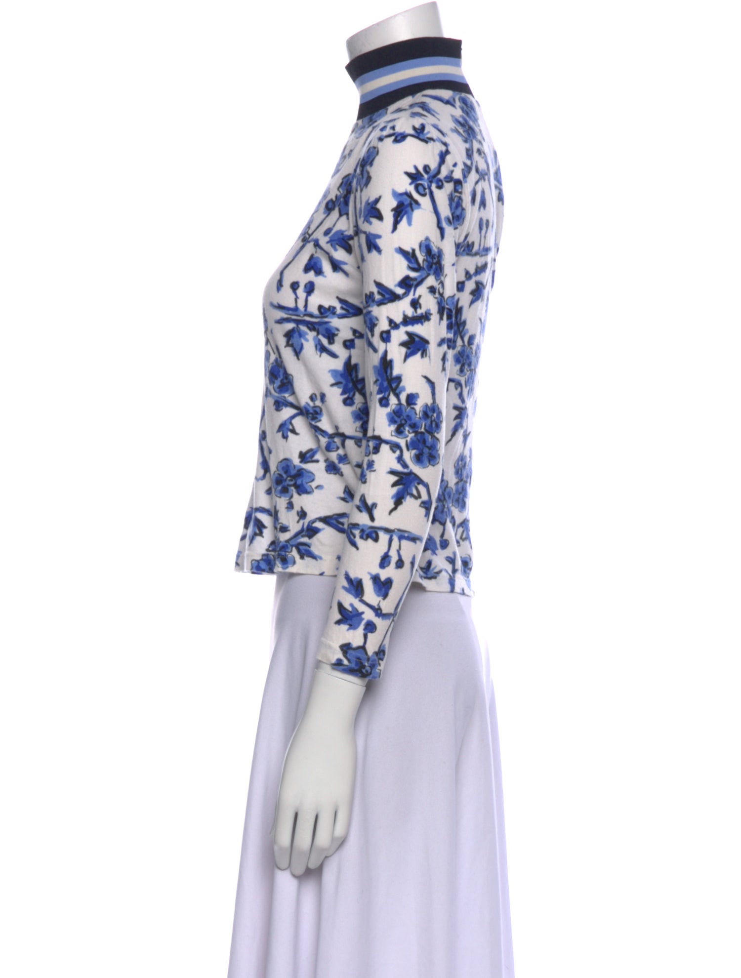 Tory Burch Floral Print Mock Neck Crop Top