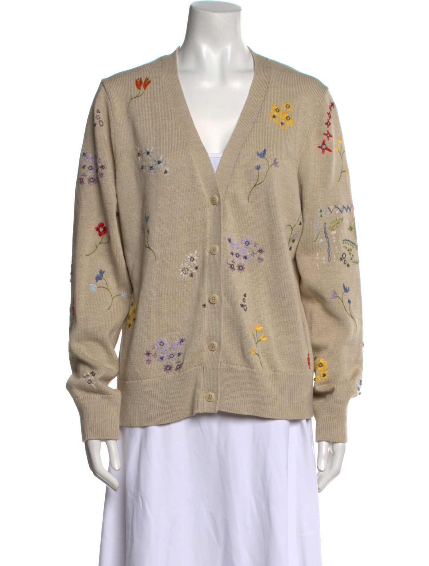 Tory Burch Floral Print V-Neck Sweater