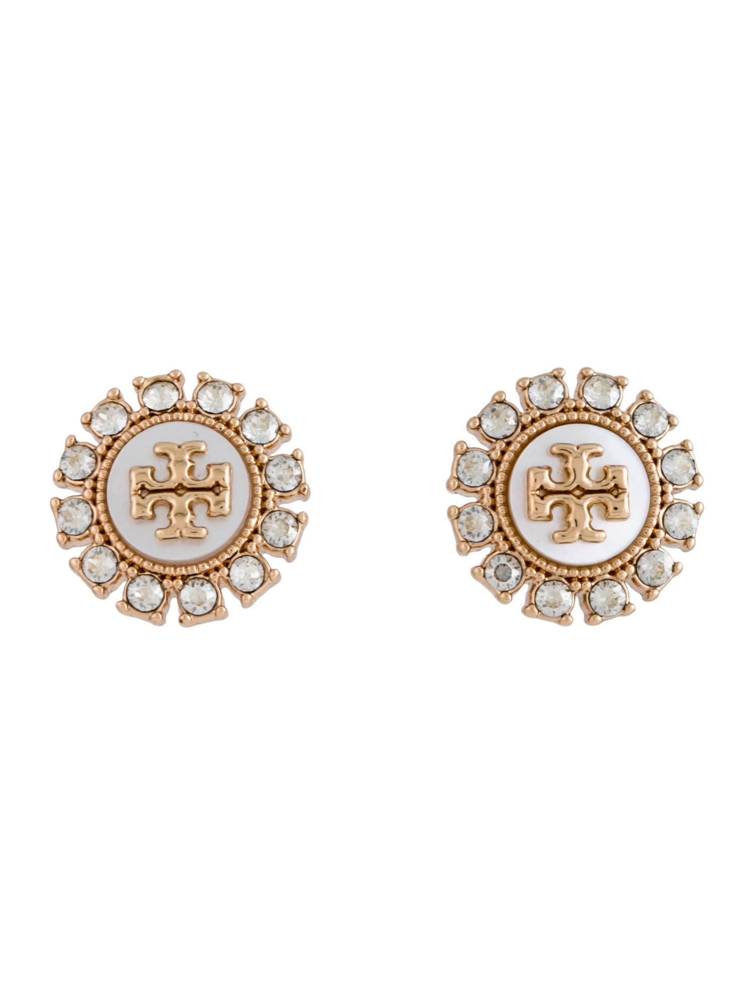 Tory Burch Mother of Pearl and Crystal Stud Earrings