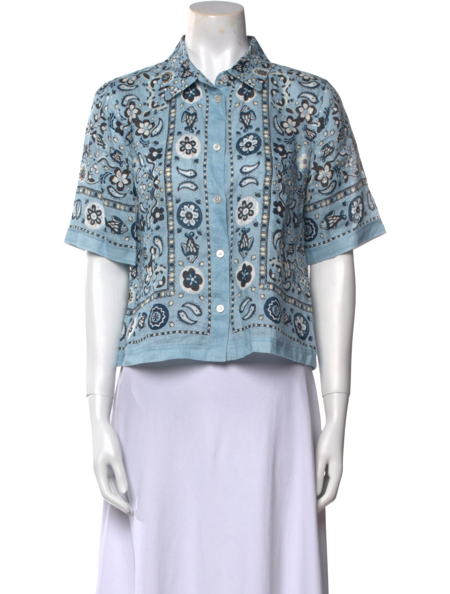 Tory Burch Linen Paisley Print Crop Top