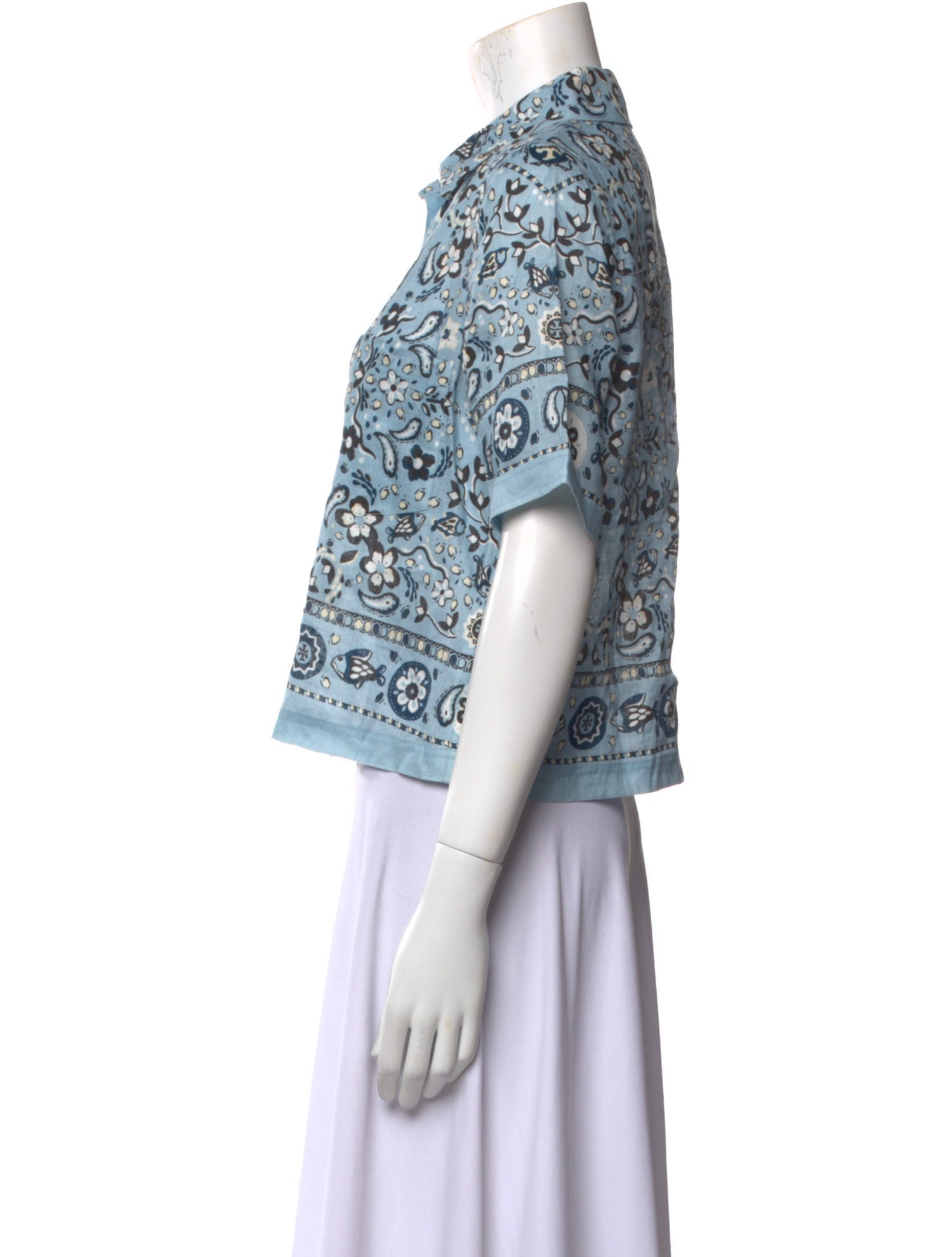 Tory Burch Linen Paisley Print Crop Top