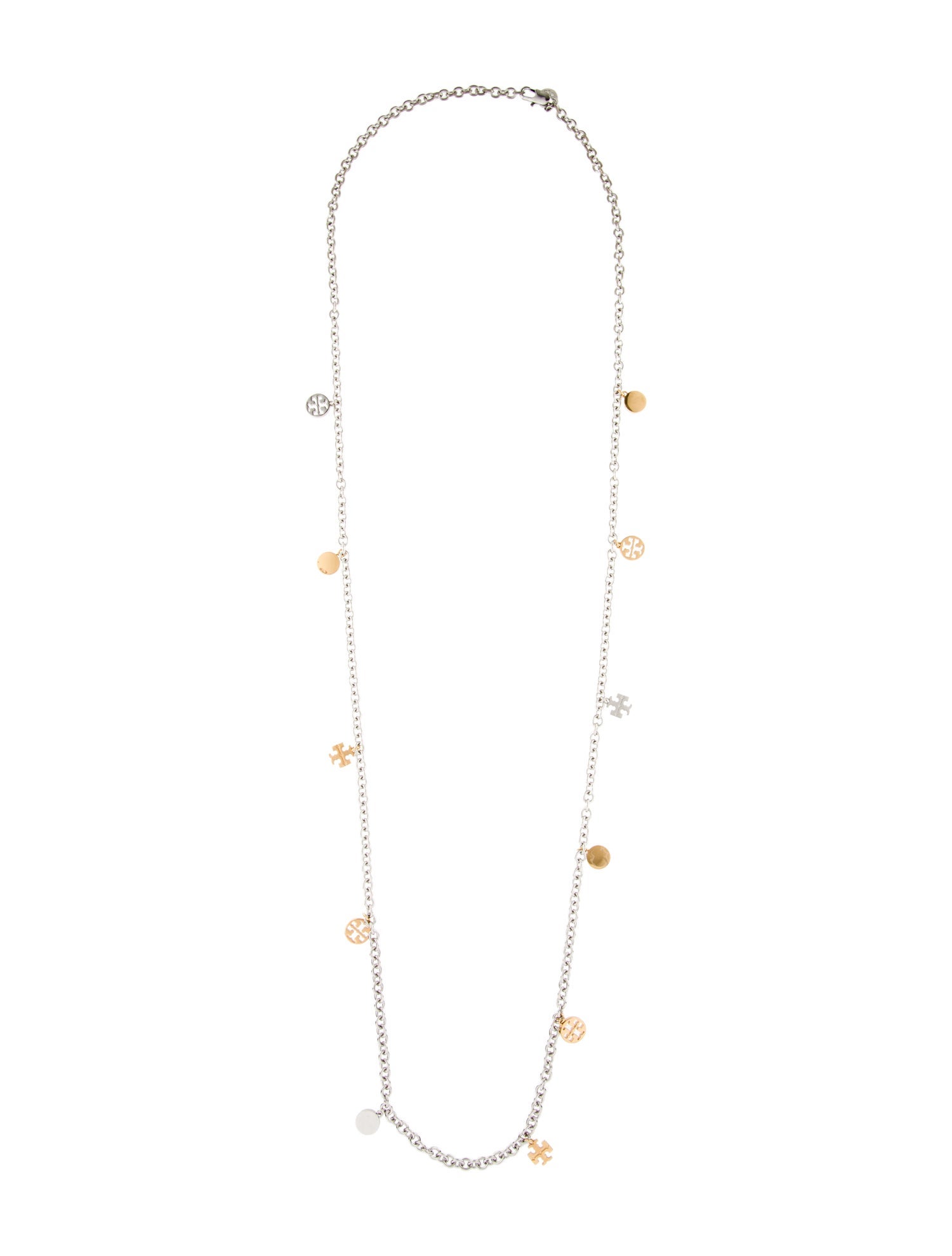 Tory Burch Two -Tone Logo Charm Rosary Necklace