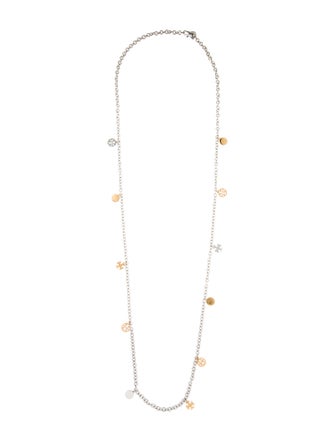 Tory Burch Two -Tone Logo Charm Rosary Necklace