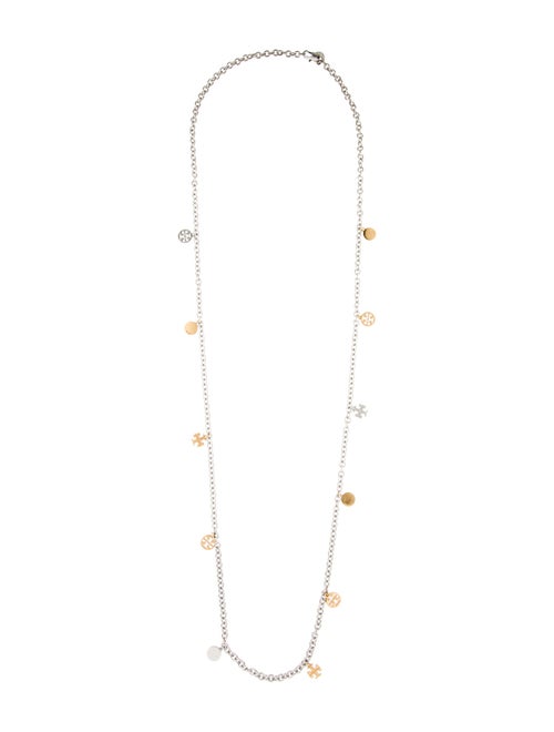 Tory Burch Two -Tone Logo Charm Rosary Necklace
