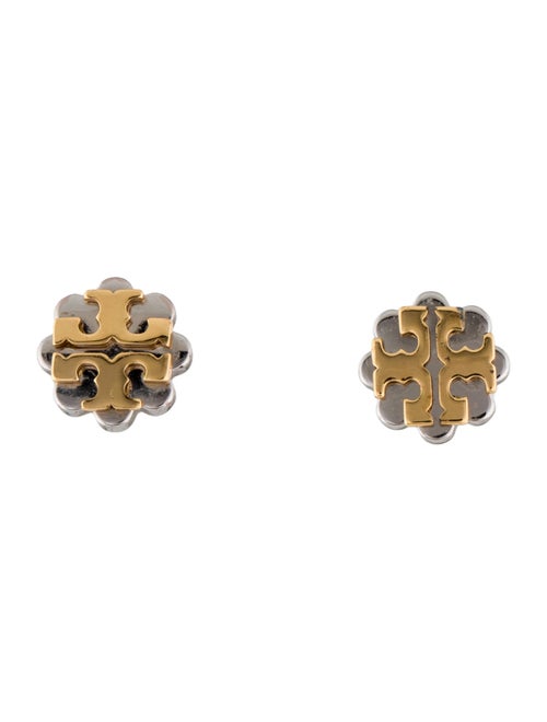 Tory Burch Two-Tone Logo Flower Stud Earrings