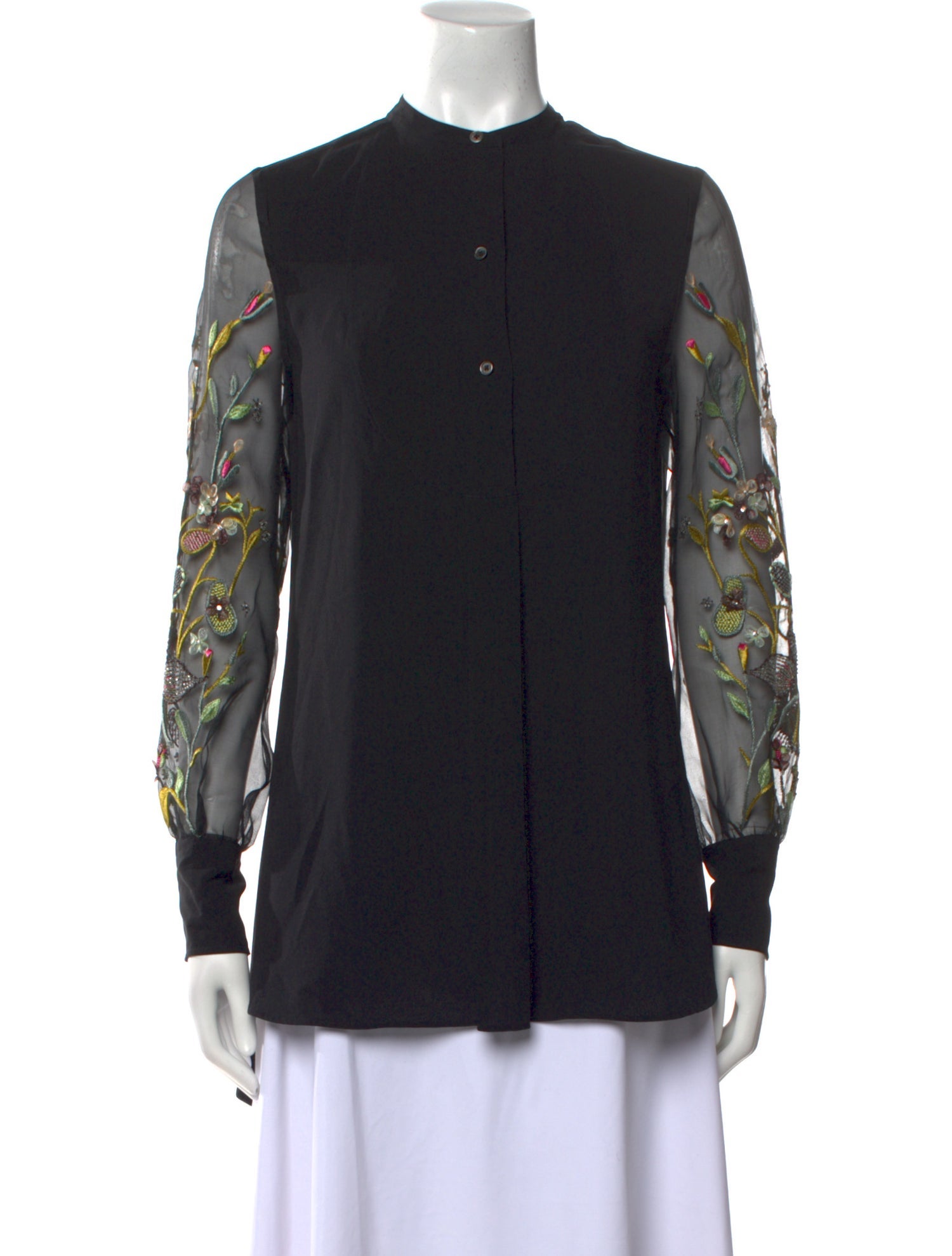 Tory Burch Mock Neck Long Sleeve Button-Up Top