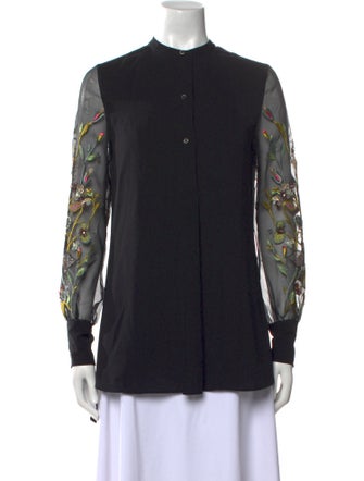 Tory Burch Mock Neck Long Sleeve Button-Up Top