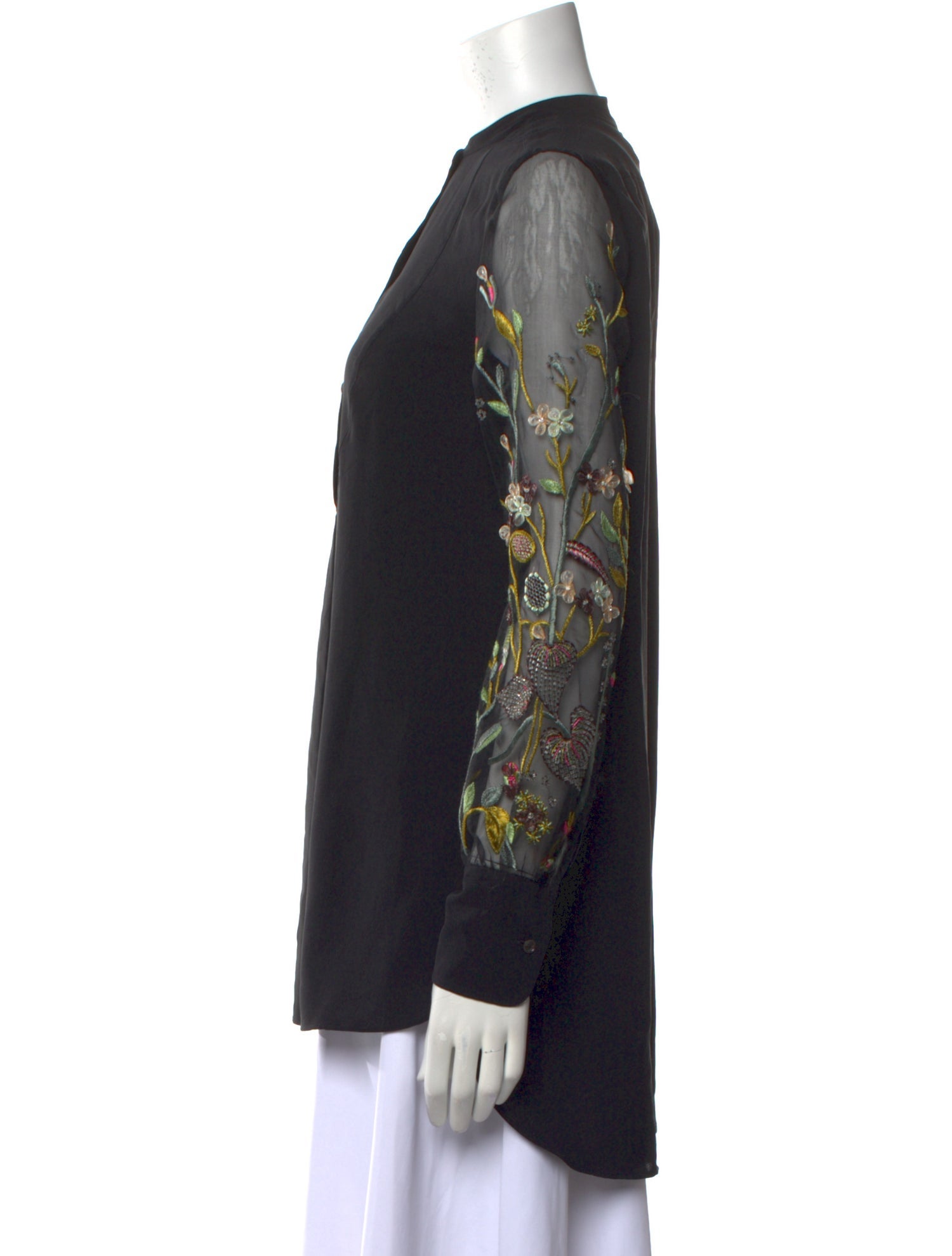 Tory Burch Mock Neck Long Sleeve Button-Up Top