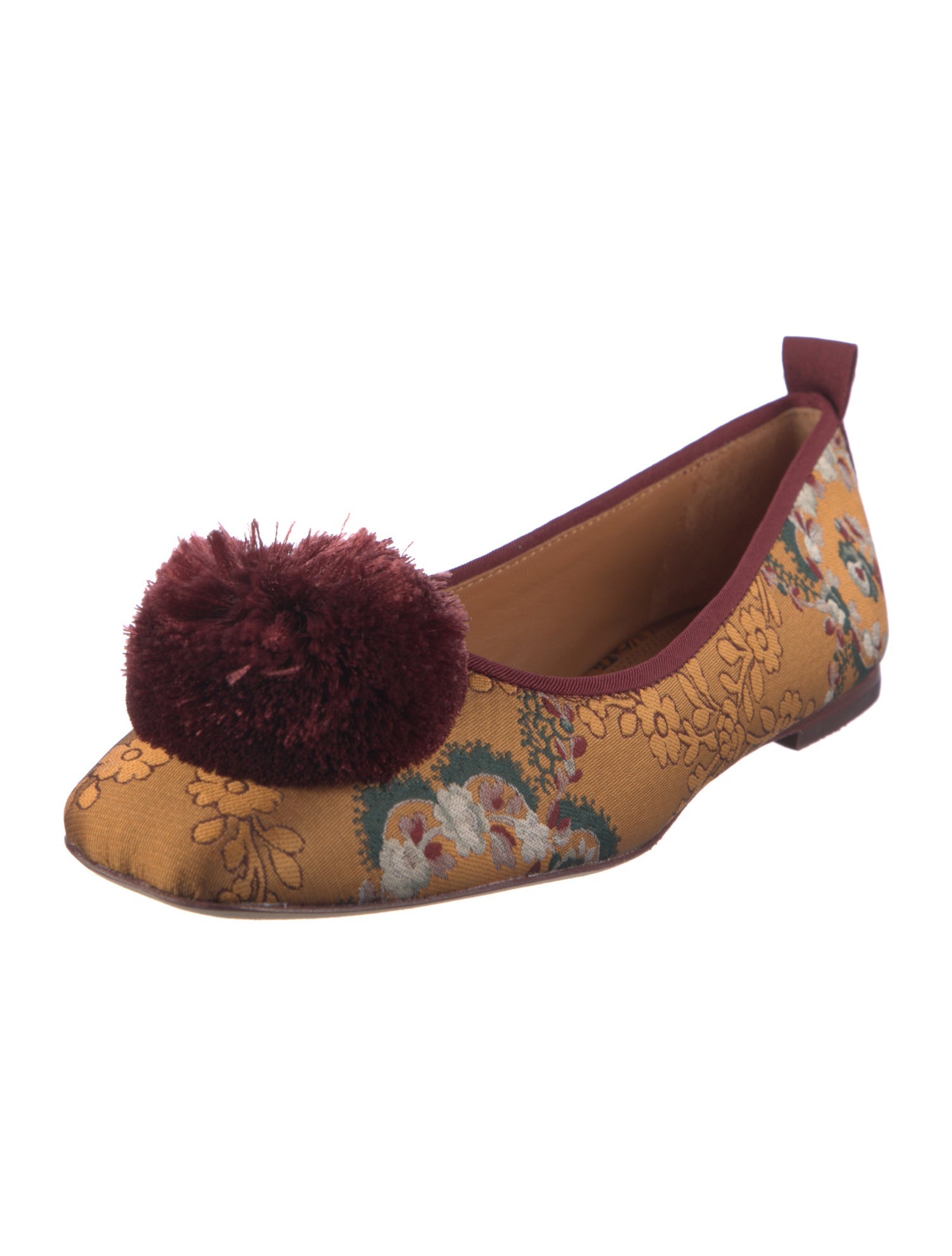 Tory Burch Floral Print Pom-Pom Embellishments Ballet Flats