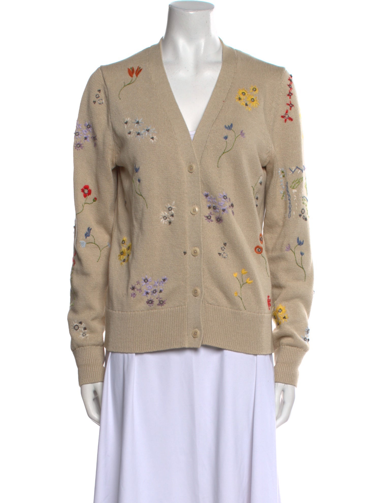 Tory Burch Floral Print V-Neck Sweater