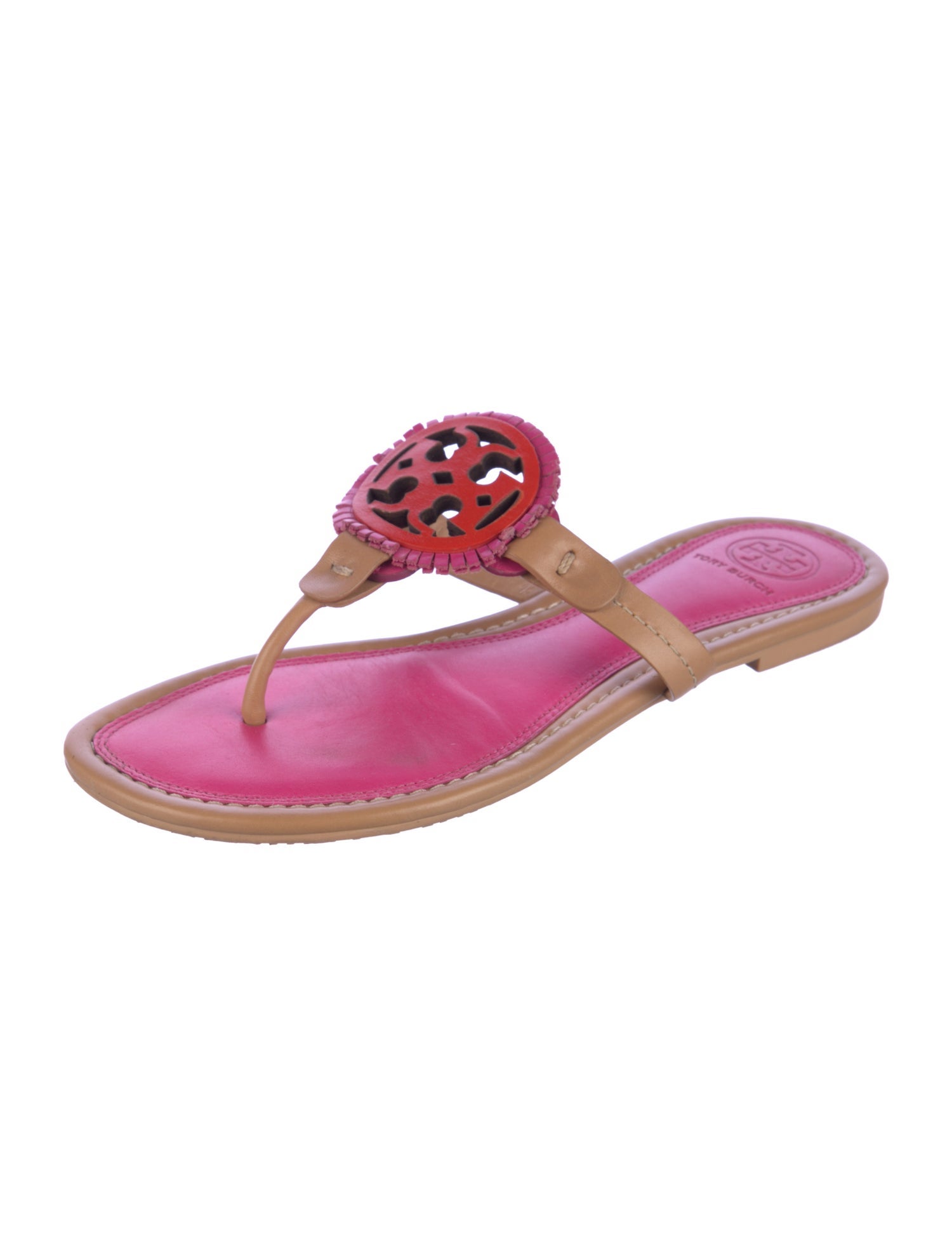 Tory Burch Leather Fringe Trim Accent Flip Flops