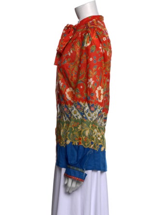 Tory Burch Floral Print Mock Neck Button-Up Top