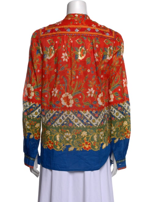 Tory Burch Floral Print Mock Neck Button-Up Top