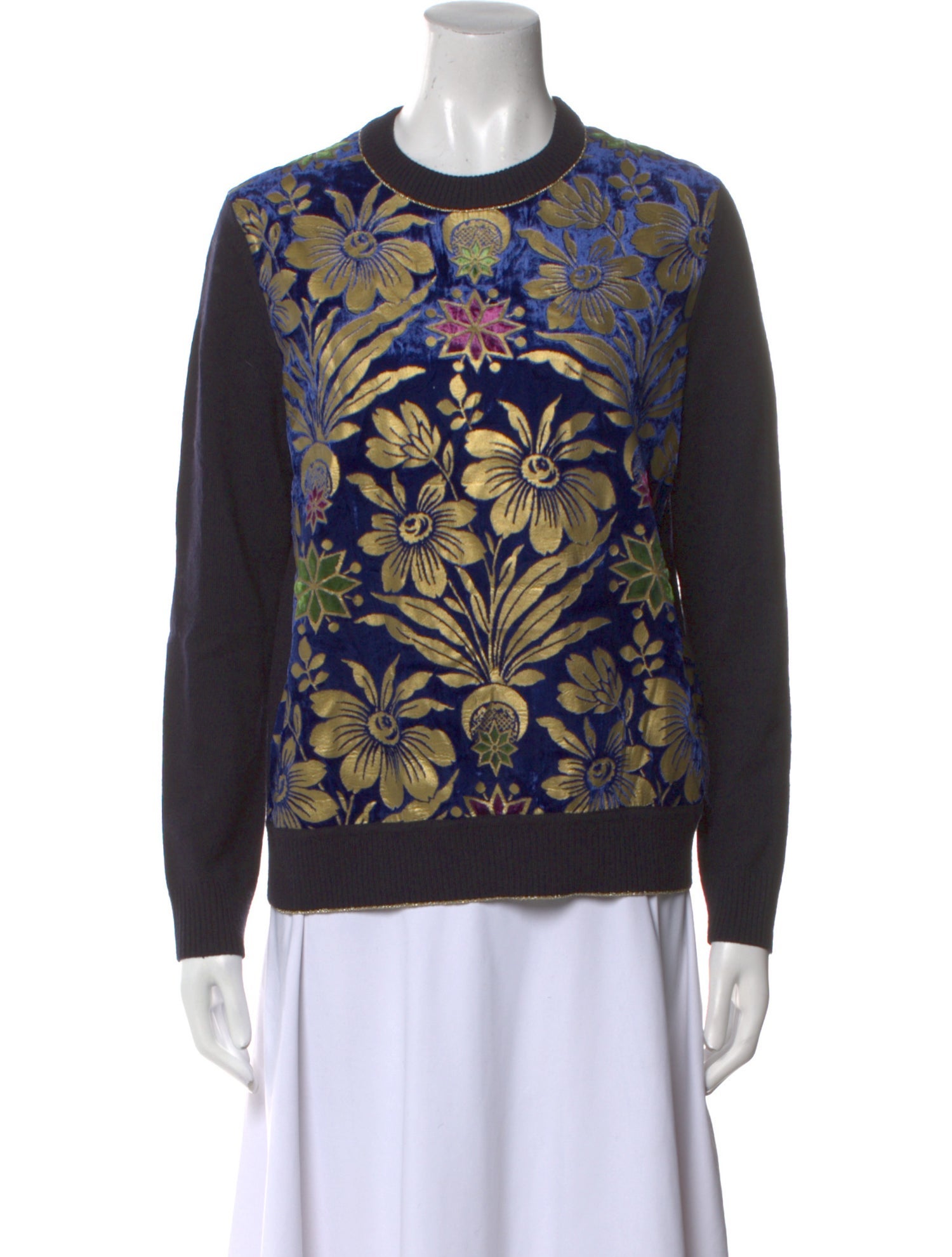 Tory Burch Floral Print Crew Neck Sweater