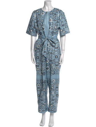 Tory Burch Printed Crew Neck Jumpsuit