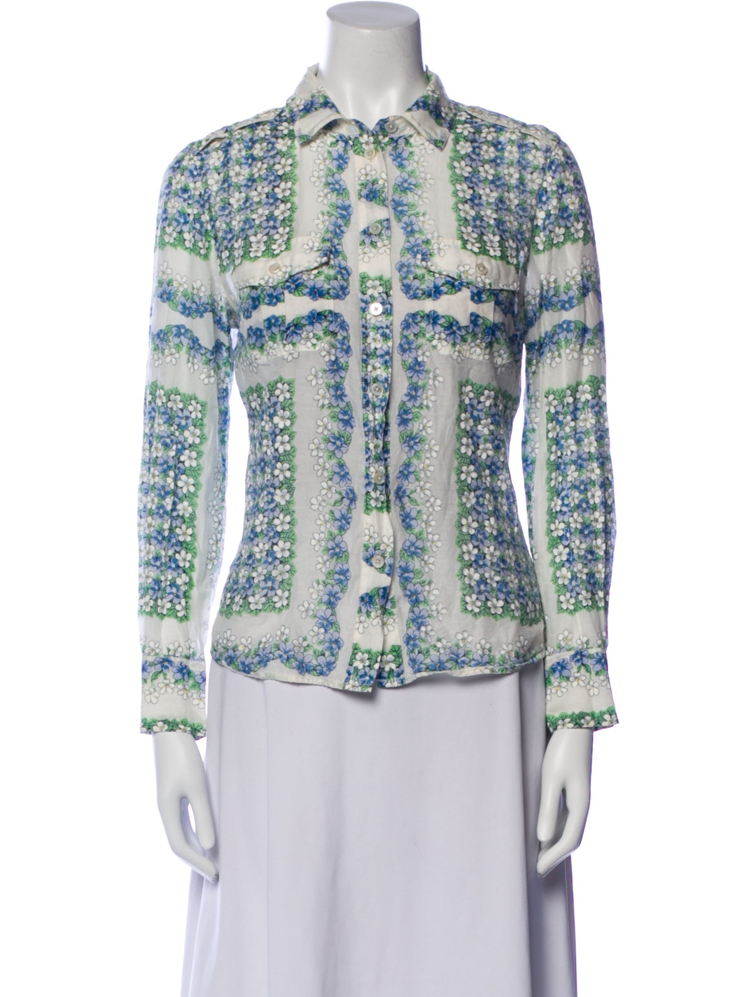 Tory Burch Printed Long Sleeve Button-Up Top