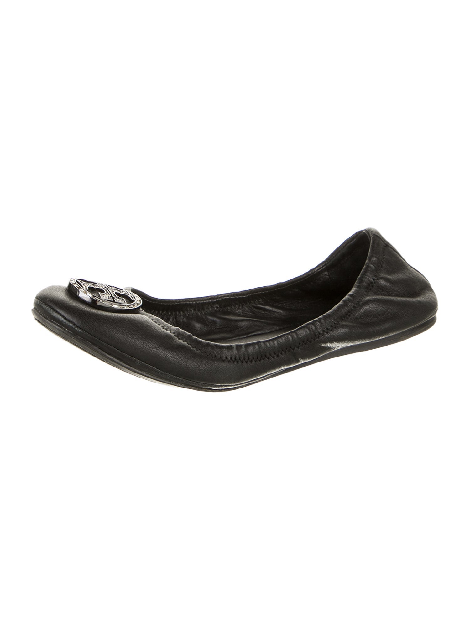 Tory Burch Leather Crystal Embellishments Ballet Flats