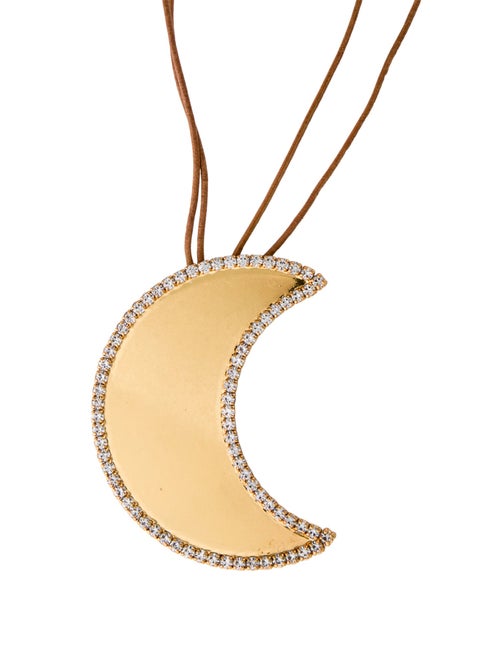 Tory Burch Crescent Moon Crystal & Leather Pendant Necklace