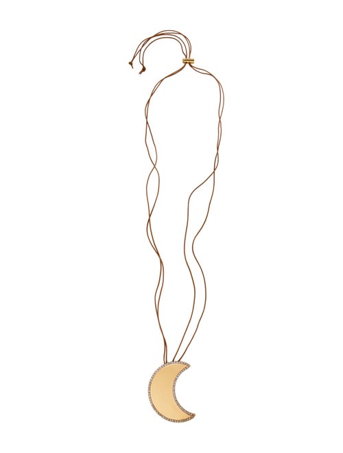 Tory Burch Crescent Moon Crystal & Leather Pendant Necklace