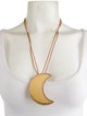 Tory Burch Crescent Moon Crystal & Leather Pendant Necklace
