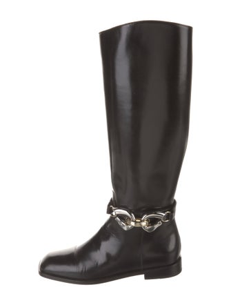 Tory Burch Leather Chain-Link Accents Riding Boots