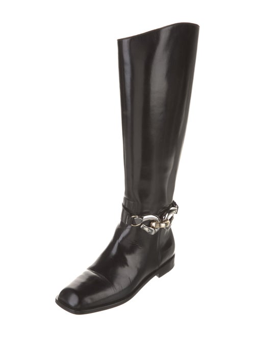 Tory Burch Leather Chain-Link Accents Riding Boots