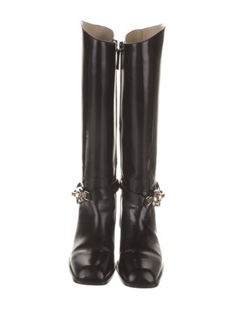 Tory Burch Leather Chain-Link Accents Riding Boots