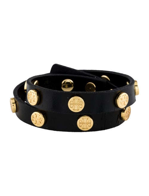 Tory Burch Leather Logo Studded Double Wrap Bracelet