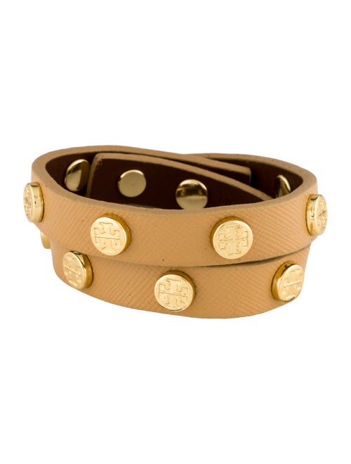 Tory Burch Leather Logo Studded Double Wrap Bracelet