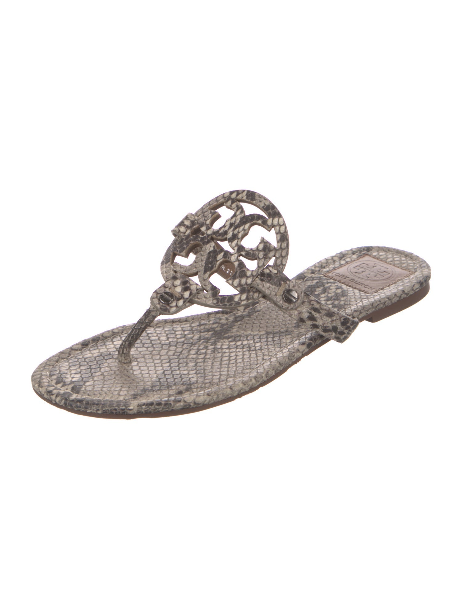 Tory Burch Embossed Leather Animal Print Flip Flops