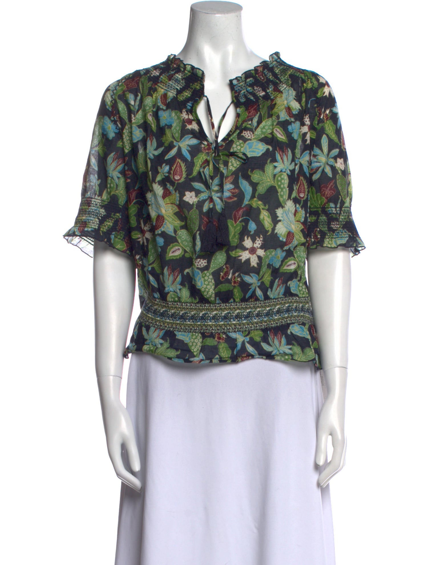 Tory Burch Floral Print V-Neck Blouse