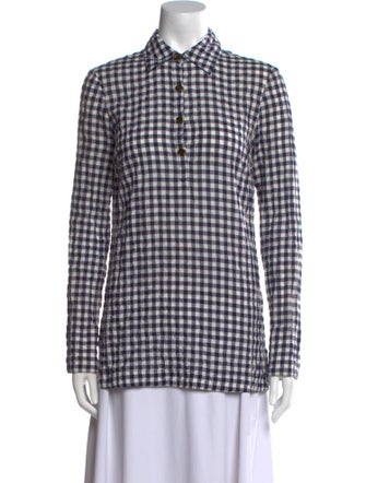Tory Burch Plaid Print Long Sleeve Button-Up Top