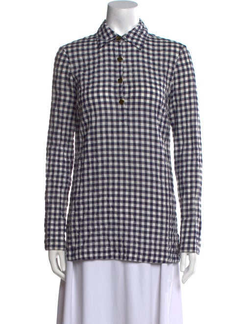 Tory Burch Plaid Print Long Sleeve Button-Up Top