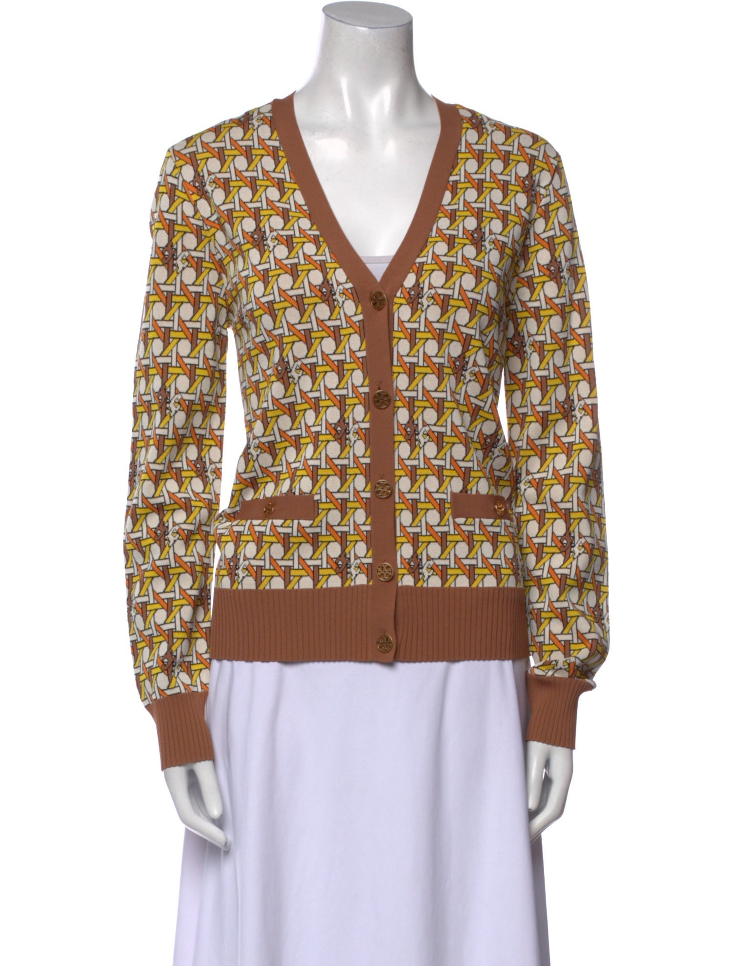 Tory Burch Printed V-Neck Sweater w/ Tags