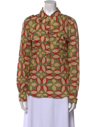 Tory Burch Printed Long Sleeve Button-Up Top