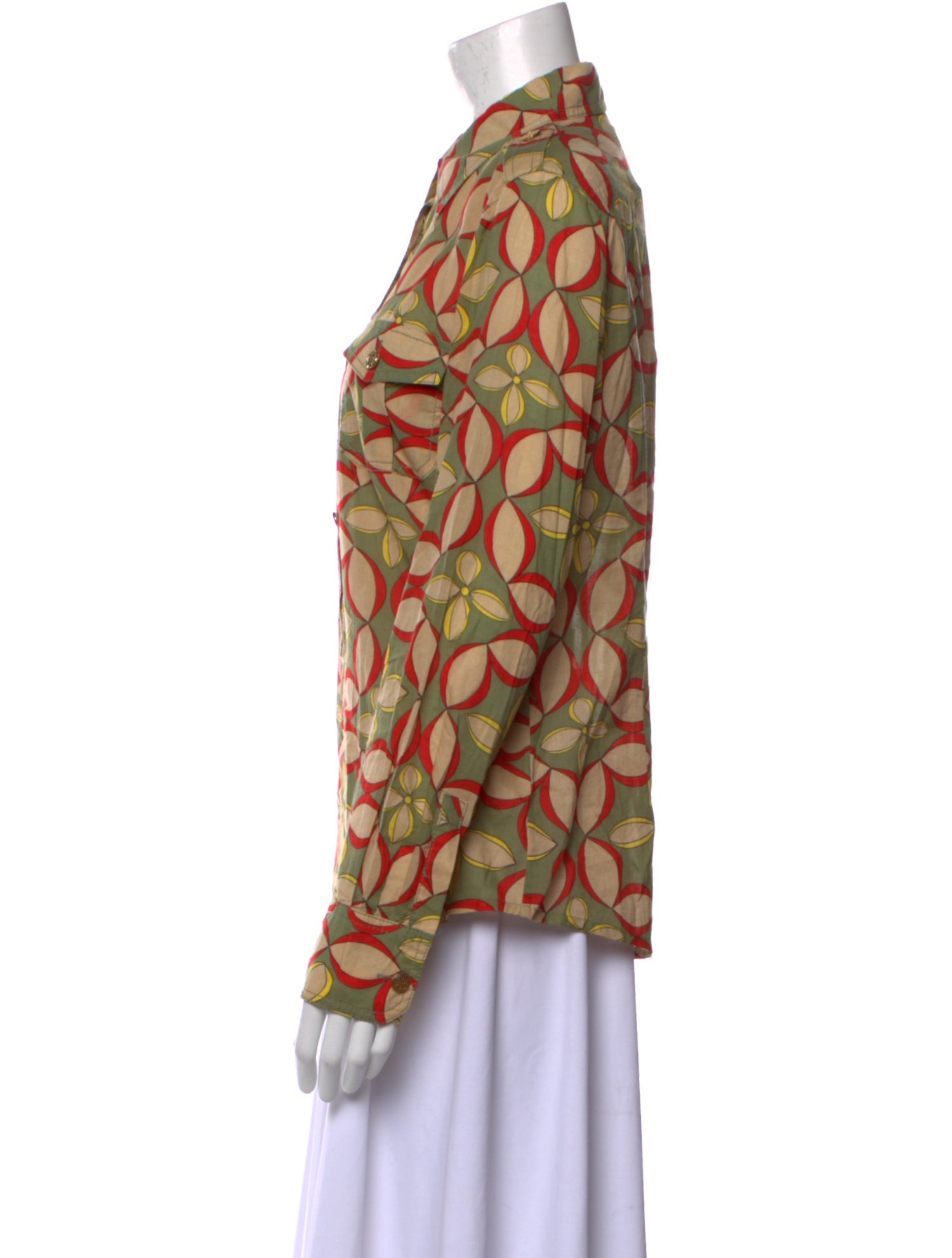 Tory Burch Printed Long Sleeve Button-Up Top