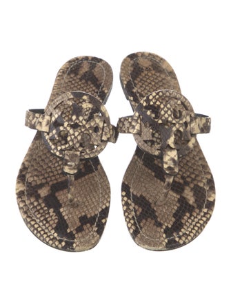 Tory Burch Embossed Leather Animal Print T-Strap Sandals