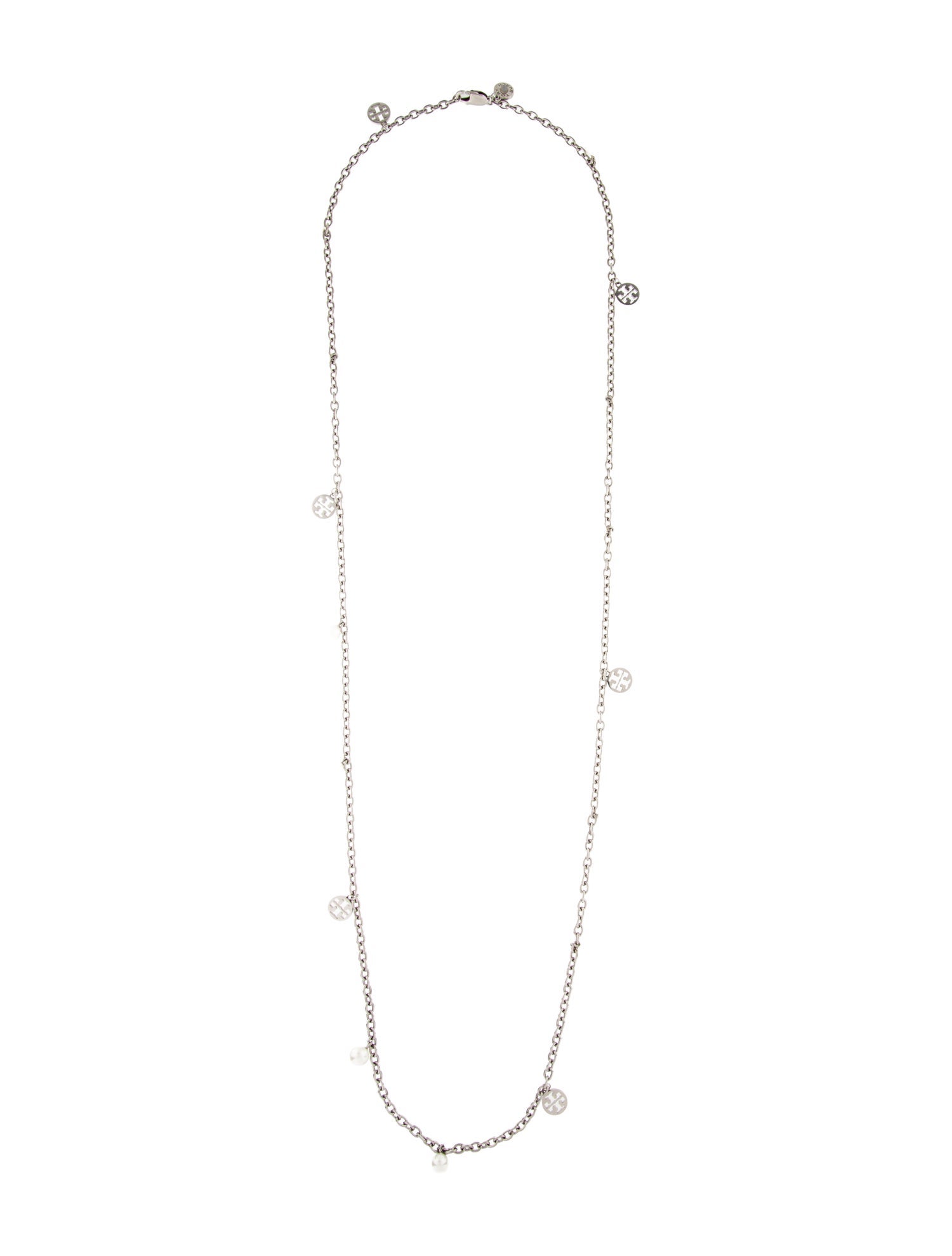 Tory Burch Faux Pearl Logo Rosary Station Necklace