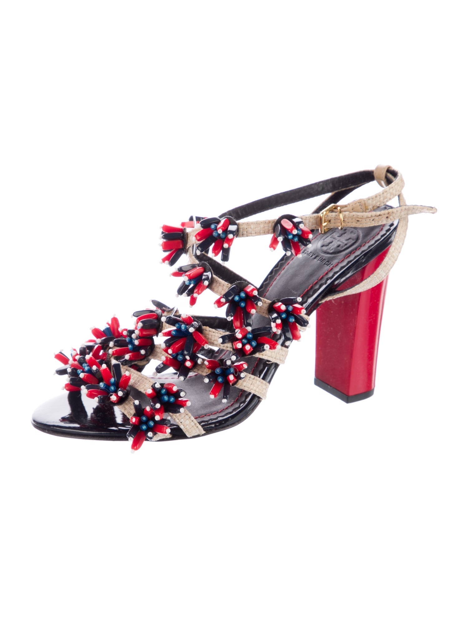 Tory Burch Leather Beaded Accents Slingback Pumps