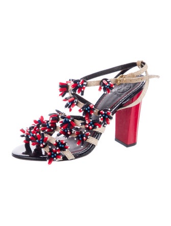 Tory Burch Leather Beaded Accents Slingback Pumps