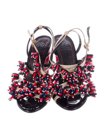 Tory Burch Leather Beaded Accents Slingback Pumps